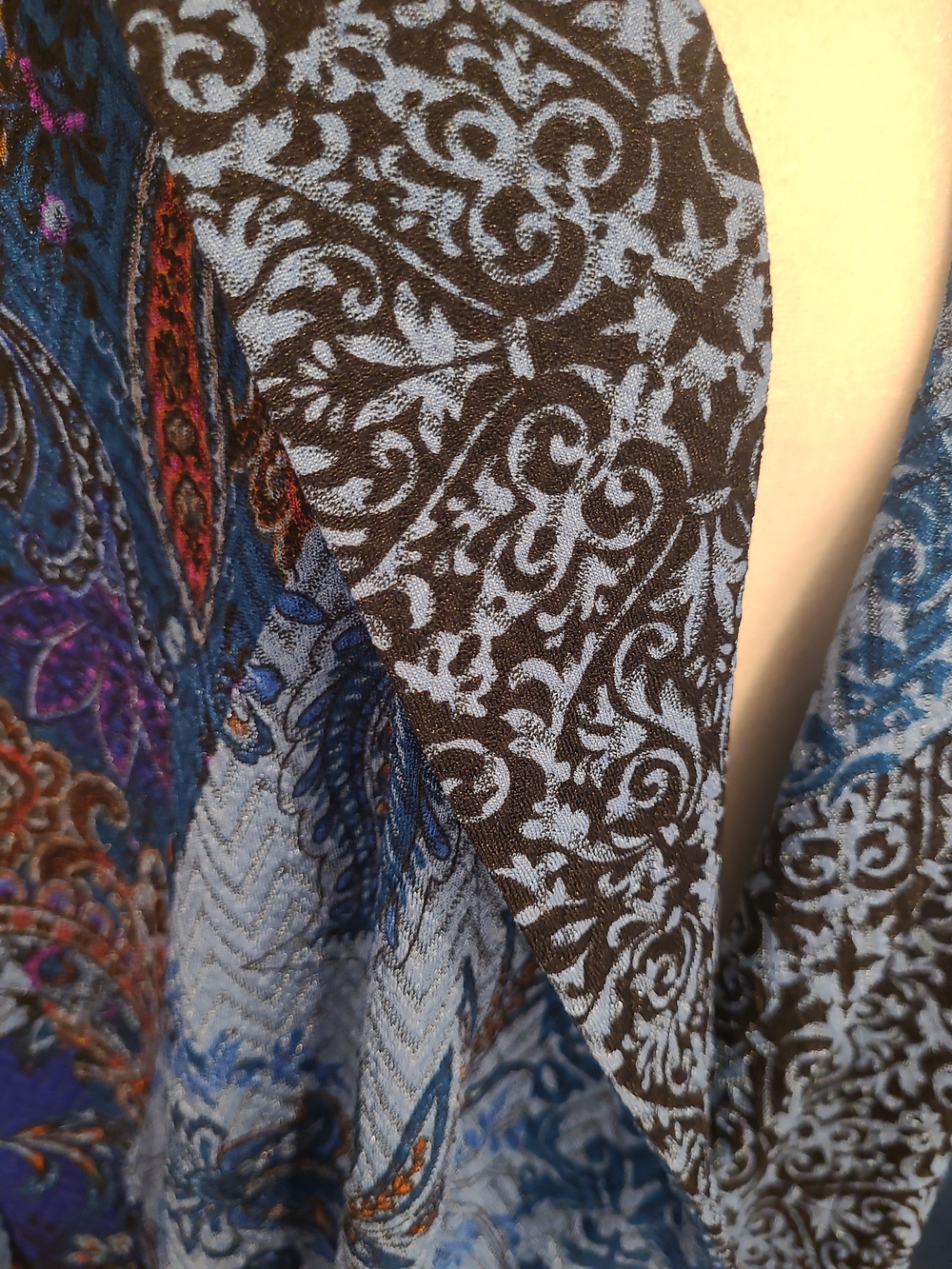 Susan Graver Blue Multi-Pattern Long Trench Coat - Picture 5 of 12